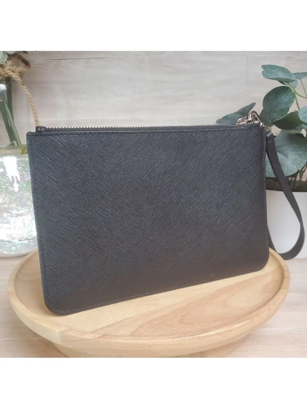 Kate Spade New York Black Leather Wristlet Wallet Mini Purse